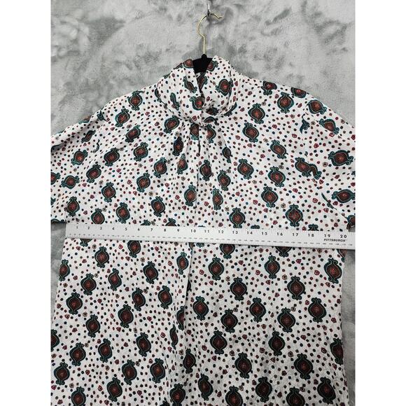 Vintage 80s Notations Silky Brocade Long Sleeve High Neck Blouse Size 10 Pleated - Picture 6 of 8